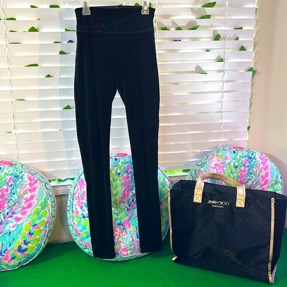SPANX black velvet and gold shimmer leggings/pants